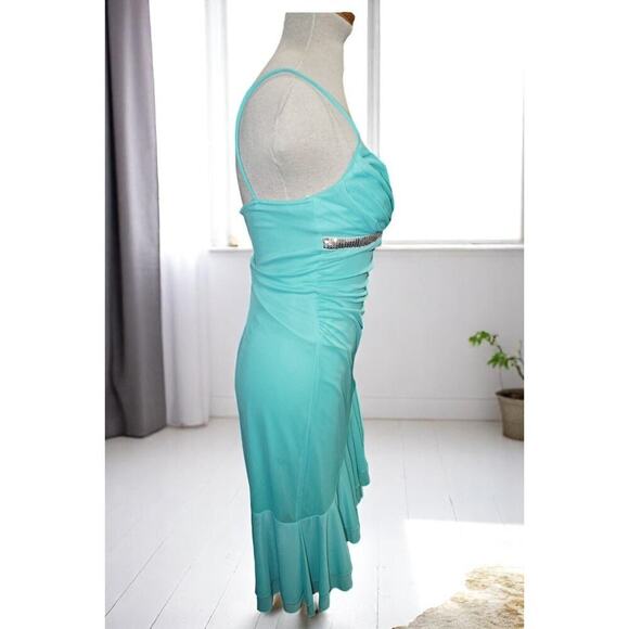 City Triangles Aqua Blue Ruched Dress with Rhinestone Waist – Size M - Picture 4 of 6